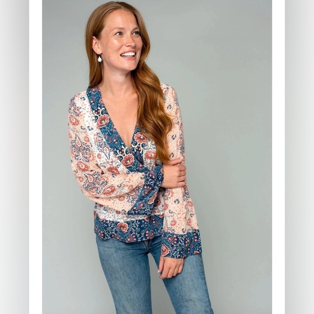 Lovestitch Sedona Bell Sleeve Faux Wrap Blouse Top Size S